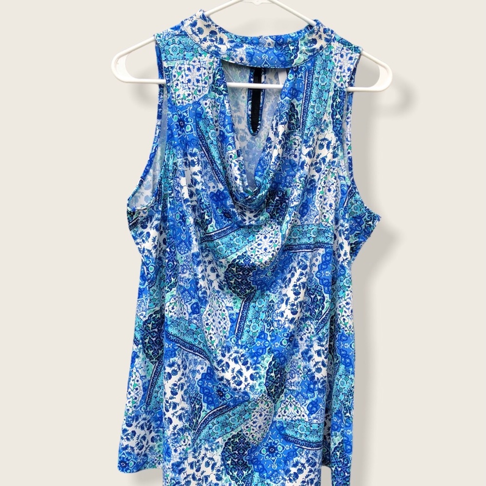 NY Collection Blue/White/Green women’s Top‎ Sz XL